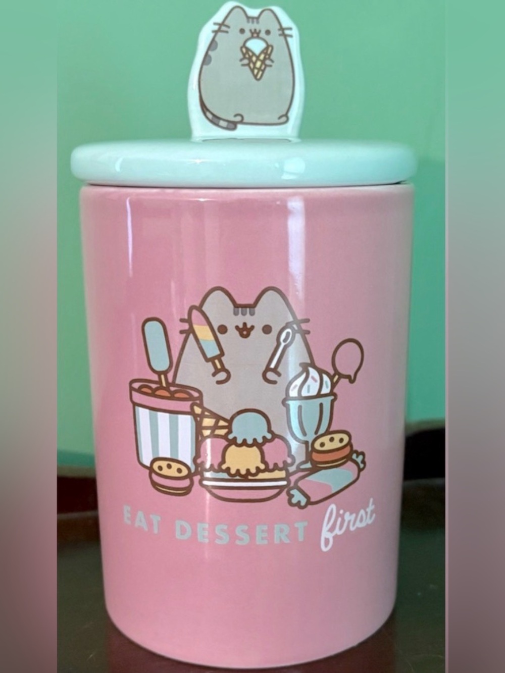Pusheen Pink Ceramic Pet Treat Canister with Lid NEW